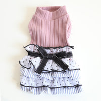 HKM-0071101 Polka Dot Lace Princess Dress for Pets in Taro Purple, Charcoal Black, and Iced Coffee