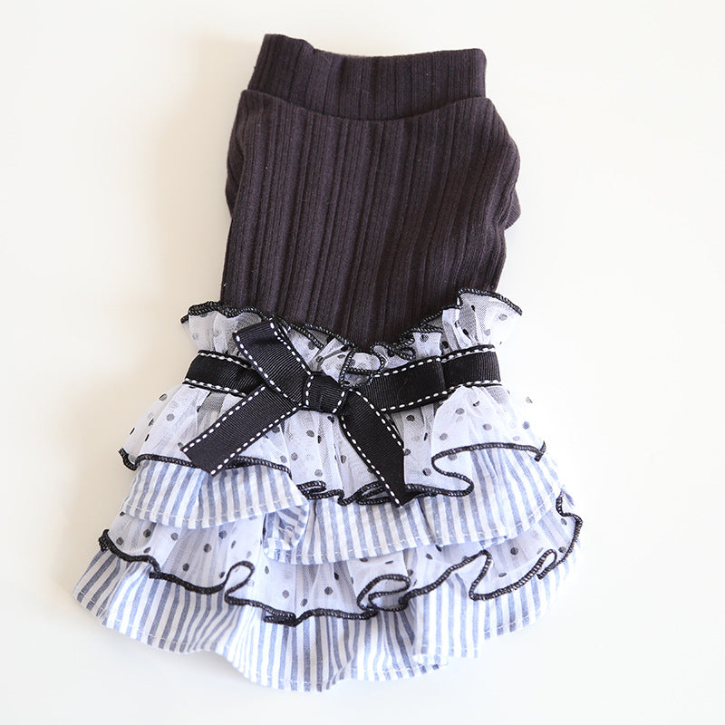 HKM-0071101 Polka Dot Lace Princess Dress for Pets in Taro Purple, Charcoal Black, and Iced Coffee