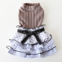 HKM-0071101 Polka Dot Lace Princess Dress for Pets in Taro Purple, Charcoal Black, and Iced Coffee