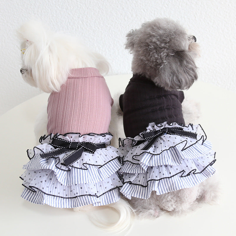 HKM-0071101 Polka Dot Lace Princess Dress for Pets in Taro Purple, Charcoal Black, and Iced Coffee
