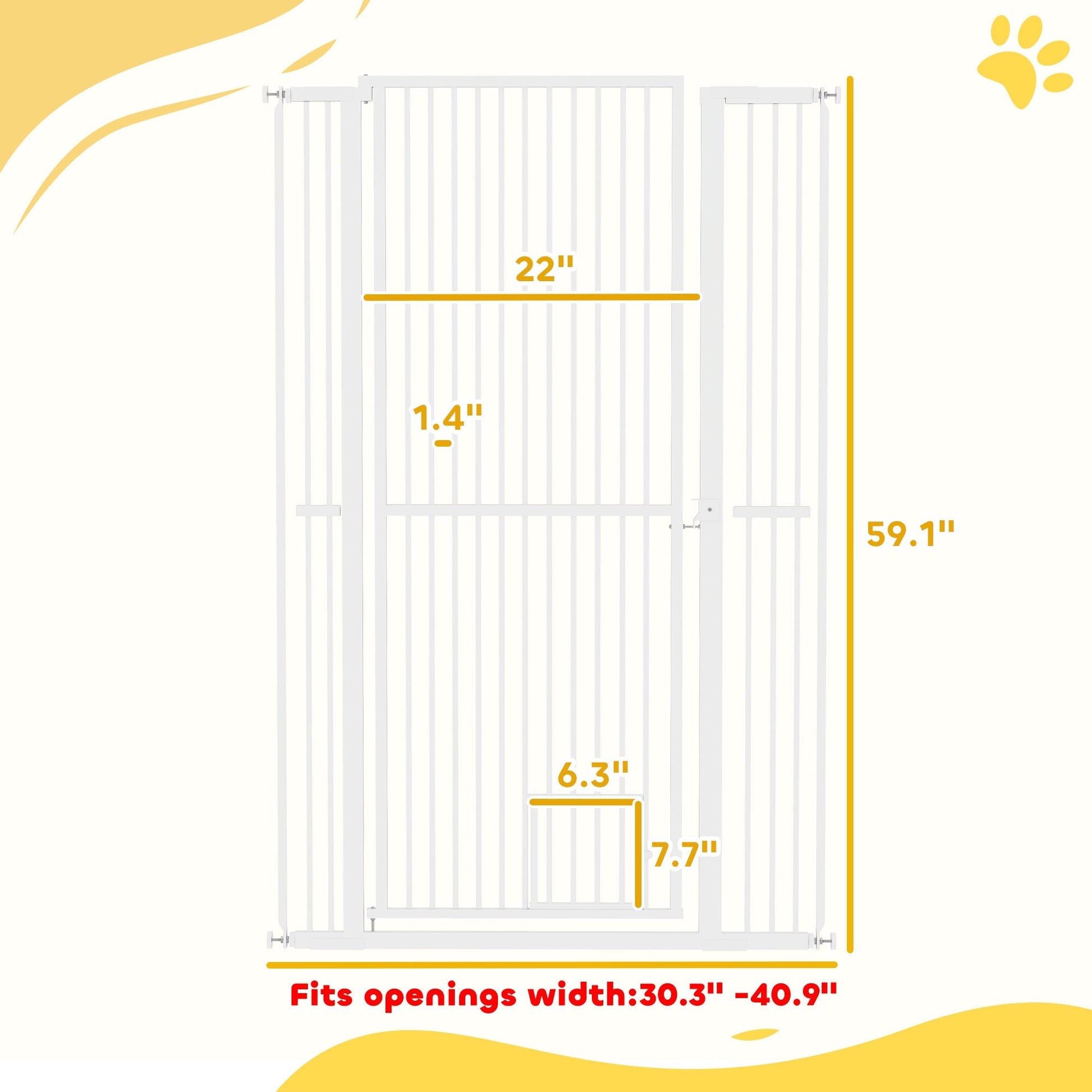 HKM-0071997 59" Extra Tall Pet Gate with Cat Door - Adjustable 30"-41" Fit for Doorways and Hallways