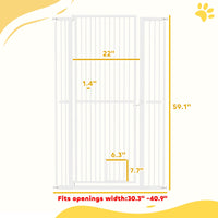 HKM-0071997 59" Extra Tall Pet Gate with Cat Door - Adjustable 30"-41" Fit for Doorways and Hallways