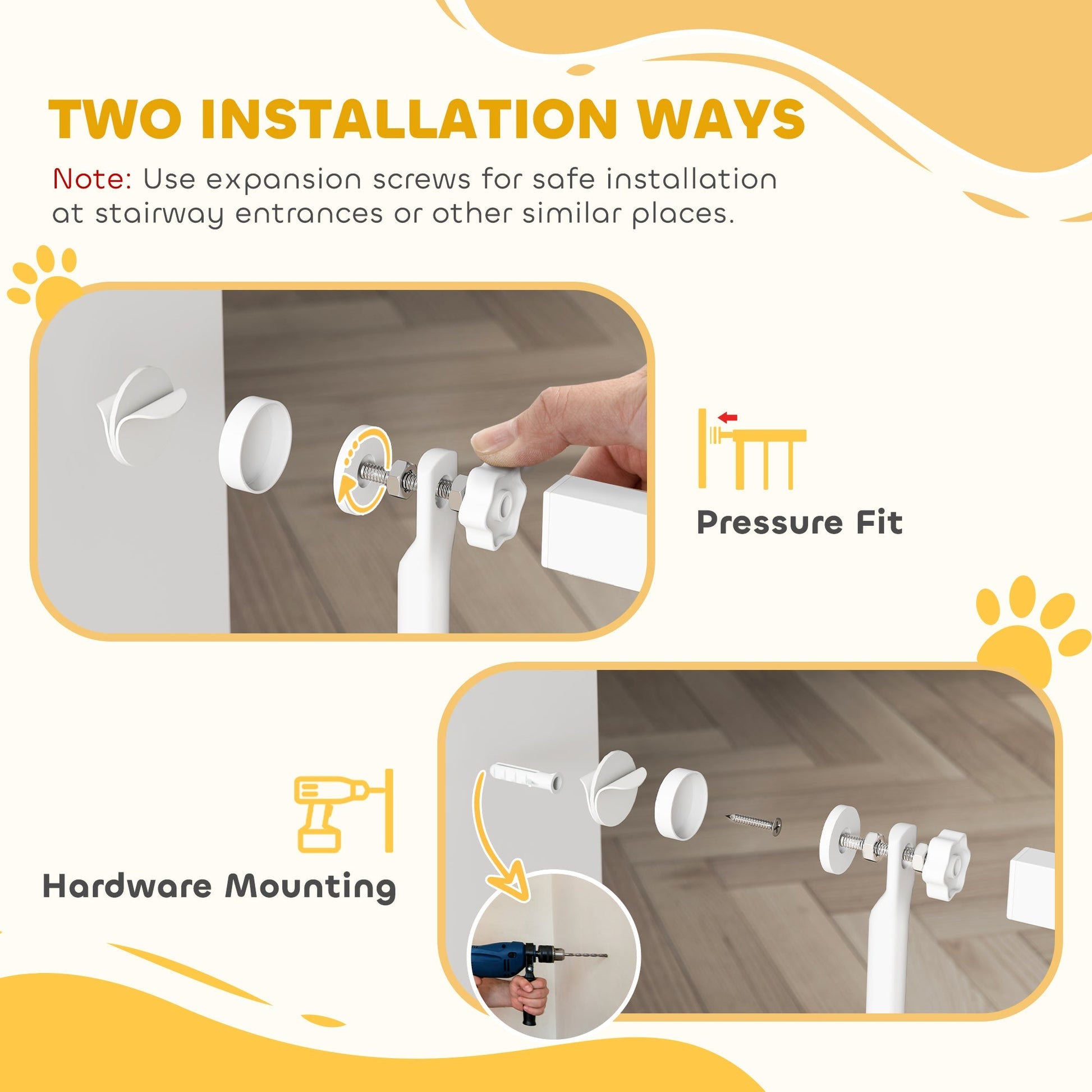 HKM-0071997 59" Extra Tall Pet Gate with Cat Door - Adjustable 30"-41" Fit for Doorways and Hallways