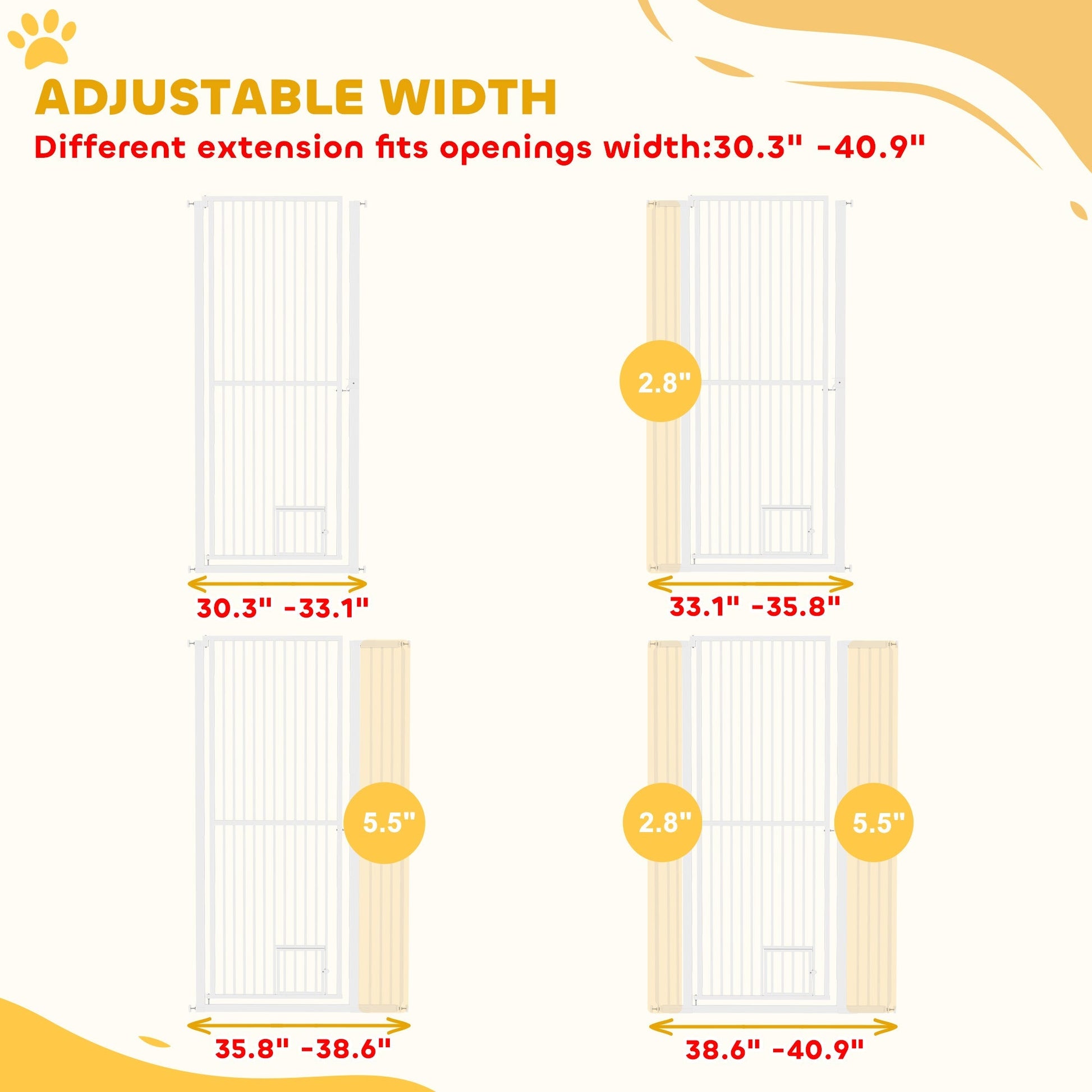 HKM-0071997 59" Extra Tall Pet Gate with Cat Door - Adjustable 30"-41" Fit for Doorways and Hallways