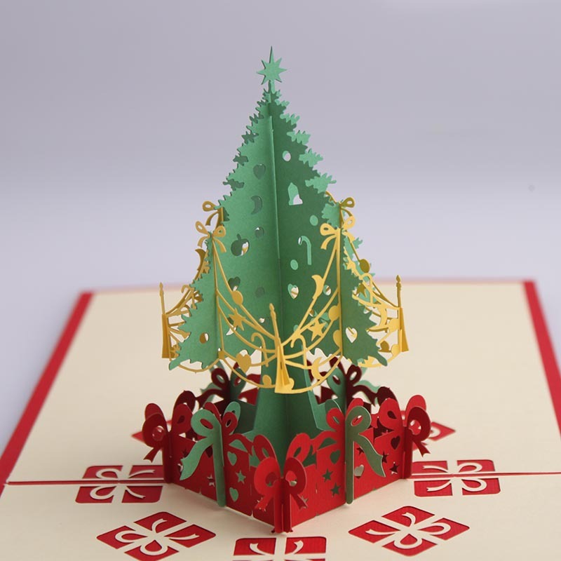 HKM-007315 3D Handmade Christmas Tree Greeting Card - Unique Birthday and New Year Blessing Card