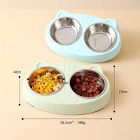 HKM-0073789 Double Pet Feeder Bowl Tray for Cats and Dogs - Plastic Food and Water Dish