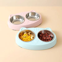 HKM-0073789 Double Pet Feeder Bowl Tray for Cats and Dogs - Plastic Food and Water Dish