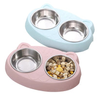 HKM-0073789 Double Pet Feeder Bowl Tray for Cats and Dogs - Plastic Food and Water Dish