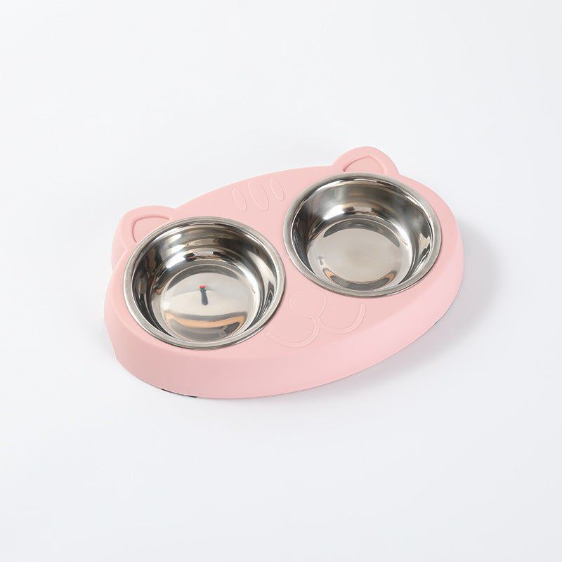 HKM-0073789 Double Pet Feeder Bowl Tray for Cats and Dogs - Plastic Food and Water Dish