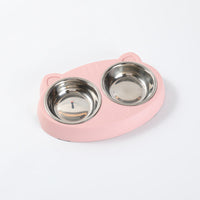 HKM-0073789 Double Pet Feeder Bowl Tray for Cats and Dogs - Plastic Food and Water Dish
