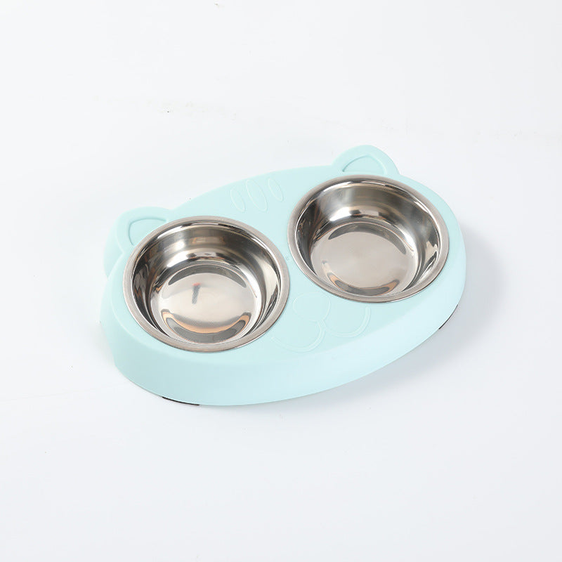 HKM-0073789 Double Pet Feeder Bowl Tray for Cats and Dogs - Plastic Food and Water Dish