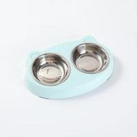 HKM-0073789 Double Pet Feeder Bowl Tray for Cats and Dogs - Plastic Food and Water Dish