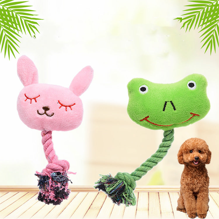 HKM-0075965 Plush Bite-Resistant Vocalization Toy for Pets - Pink Rabbit & Green Frog