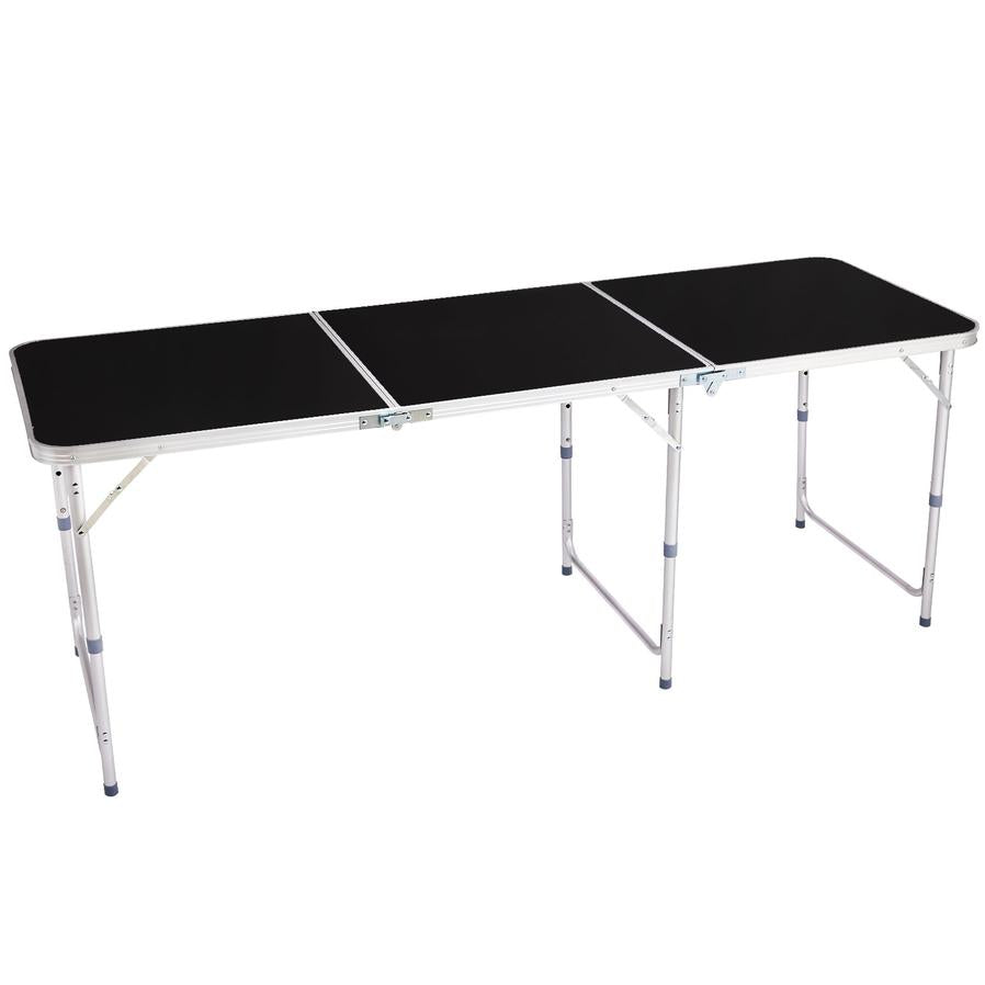 HKM-007891 6ft Black Aluminum Alloy Tri-Fold Outdoor Folding Table, 50kg Weight Capacity