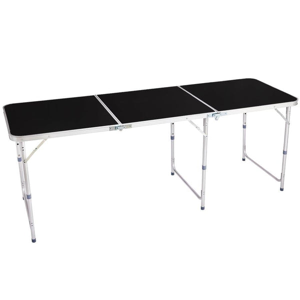 HKM-007891 6ft Black Aluminum Alloy Tri-Fold Outdoor Folding Table, 50kg Weight Capacity