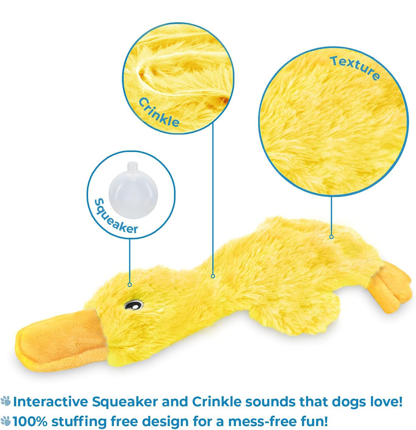 HKM-0079549 Squeaky Plush Duck Dog Toy for All Breeds - No Stuffing, Soft, Fun for Indoor Play