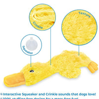 HKM-0079549 Squeaky Plush Duck Dog Toy for All Breeds - No Stuffing, Soft, Fun for Indoor Play
