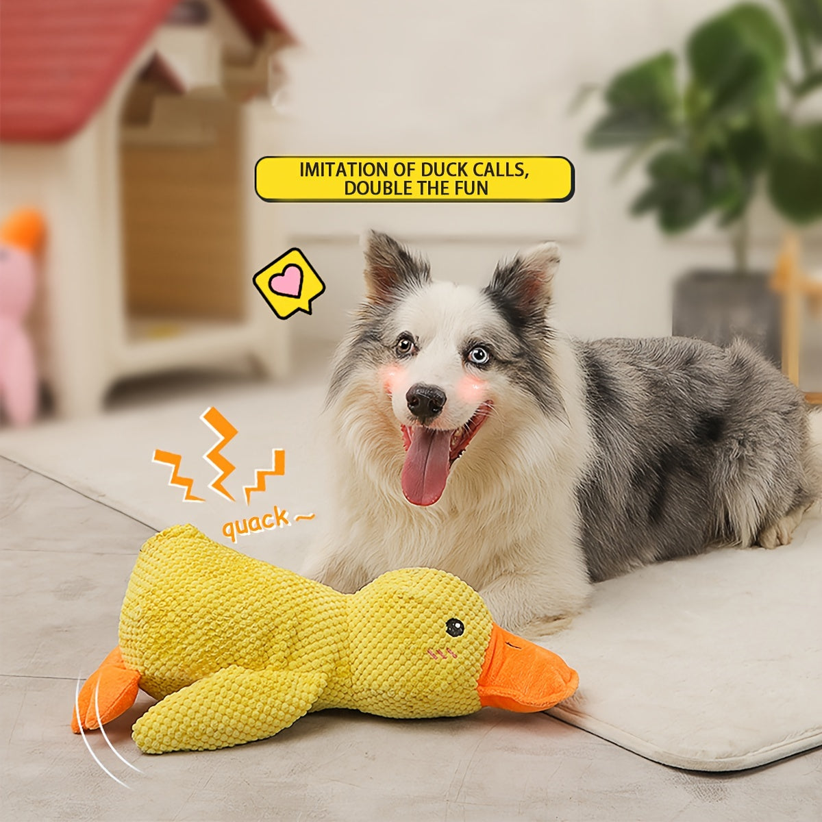 HKM-0079549 Squeaky Plush Duck Dog Toy for All Breeds - No Stuffing, Soft, Fun for Indoor Play