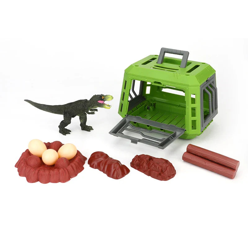 HKM-007955 Dinosaur Escape Operation Game Toy Set with Miniature Tyrannosaurus Rex and Cage for Indoor Pretend Play