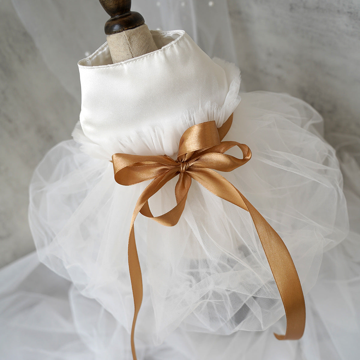 HKM-0080445 Elegant Ribbon Wedding Dress for Cats and Dogs - Various Sizes Available