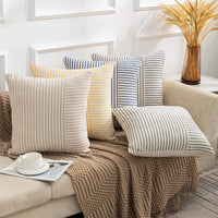 HKM-008147 Striped Canvas Pillow Cover for Sofa and Bedroom - 45x45cm