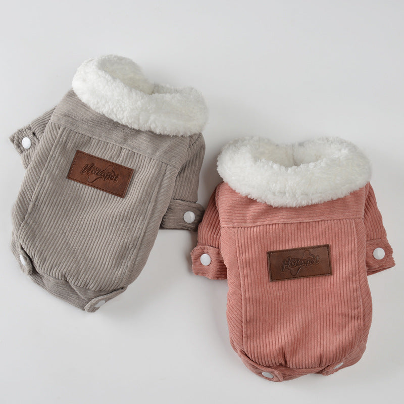 HKM-0081725 Lambswool Fleece-Lined Double-Layer Jacket for Pets in Gray and Pink