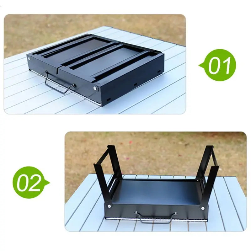 HKM-008211 Portable Charcoal BBQ Grill, Folding Outdoor Smoker for Camping, Picnics, and Beach Use, Steel Construction