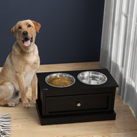 HKM-0082237 Large Elevated Dog Bowls with Storage Drawer for Large Dogs - Stainless Steel Bowls, Easy to Clean, Modern Design