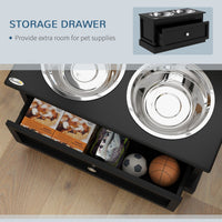 HKM-0082237 Large Elevated Dog Bowls with Storage Drawer for Large Dogs - Stainless Steel Bowls, Easy to Clean, Modern Design