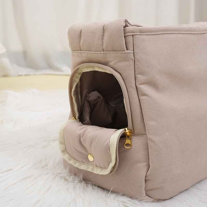HKM-0084285 Large Capacity Soft Surface Messenger Bag for Pets - Comfortable Black & Beige Backpack