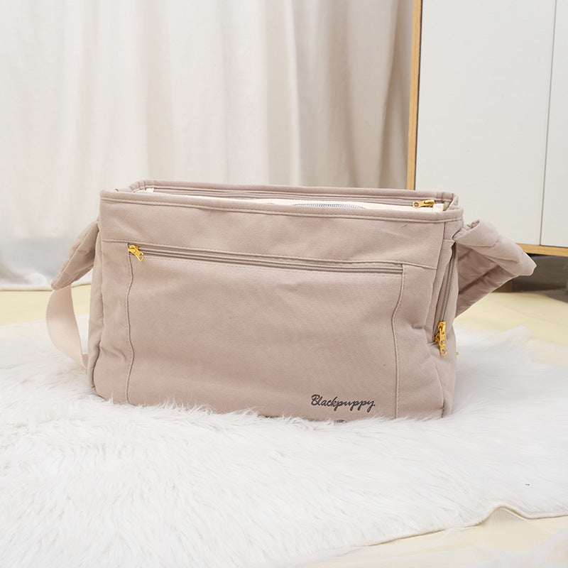 HKM-0084285 Large Capacity Soft Surface Messenger Bag for Pets - Comfortable Black & Beige Backpack