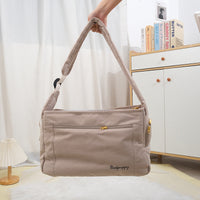 HKM-0084285 Large Capacity Soft Surface Messenger Bag for Pets - Comfortable Black & Beige Backpack