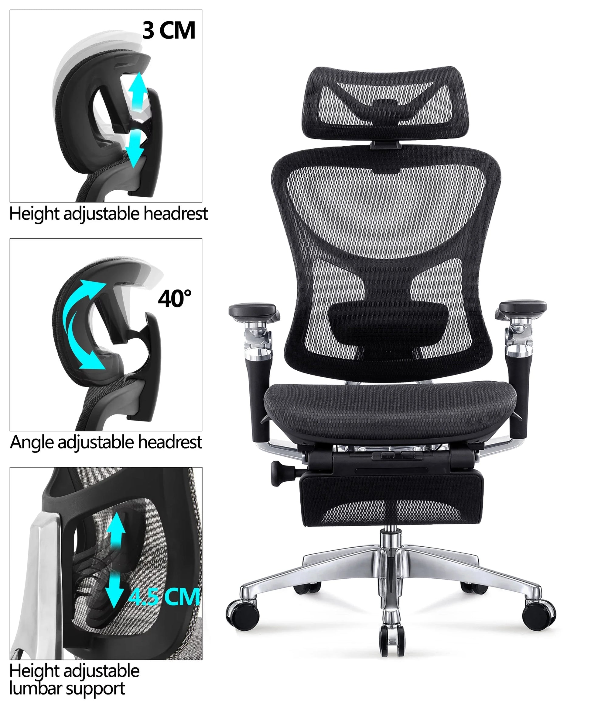HKM-008467 Ergonomic High Back Mesh Office Chair with Adjustable Armrests and Swivel Base