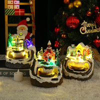 HKM-008467 Rotating Train Resin Christmas Decorations with USB Cable - Snowman, Old Man, Tree Styles