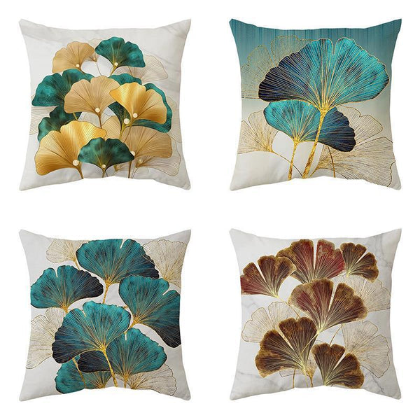 HKM-008531 Ginkgo Leaf Printed Pillow Cover in Modern Design, 45x45cm, Soft Fabric