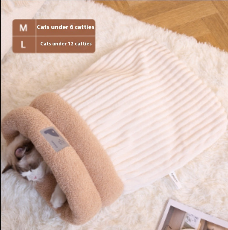 HKM-0086077 Cozy Semi-Enclosed Pet Sleeping Bag for Cats and Dogs ¨C Warm Plush Bed for Home Use