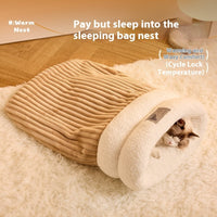 HKM-0086077 Cozy Semi-Enclosed Pet Sleeping Bag for Cats and Dogs ¨C Warm Plush Bed for Home Use