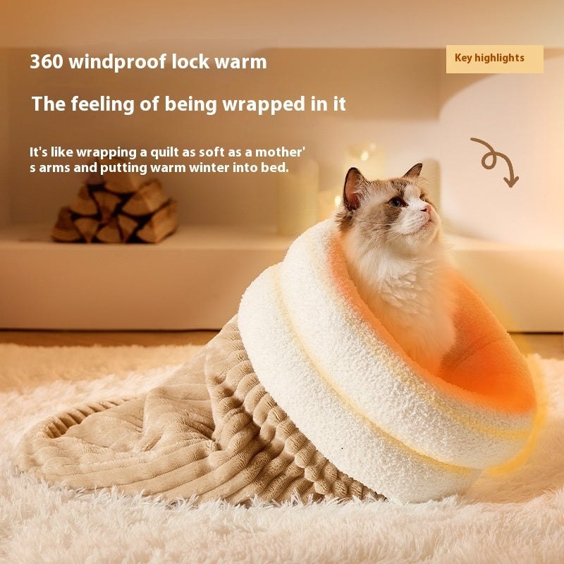 HKM-0086077 Cozy Semi-Enclosed Pet Sleeping Bag for Cats and Dogs ¨C Warm Plush Bed for Home Use