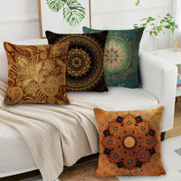 HKM-008659 Bohemian Mandala Linen Cushion Cover for Bedside and Sofa, 45x45 cm