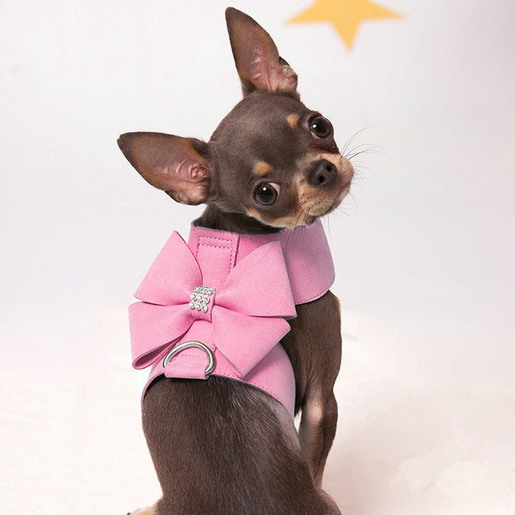 HKM-0087613 Fashionable Bowknot Chest Strap for Dogs in Pink, Blue, Orange - Microfiber Material