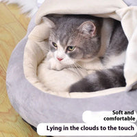 HKM-0087869 Cozy Velvet Winter Cat Nest with Semi-Closed Design - 50x40cm Plush & PP Cotton