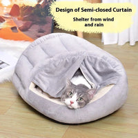 HKM-0087869 Cozy Velvet Winter Cat Nest with Semi-Closed Design - 50x40cm Plush & PP Cotton