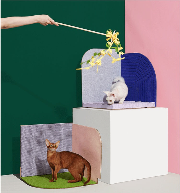 HKM-0087997 Vertical Cat Scratching Board with Corrugated Paper and Felt - 55x45x55 cm