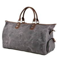 HKM-008915 Large Capacity Waterproof Batik Canvas Travel Bag with Crazy Horse Cowhide Leather Trim