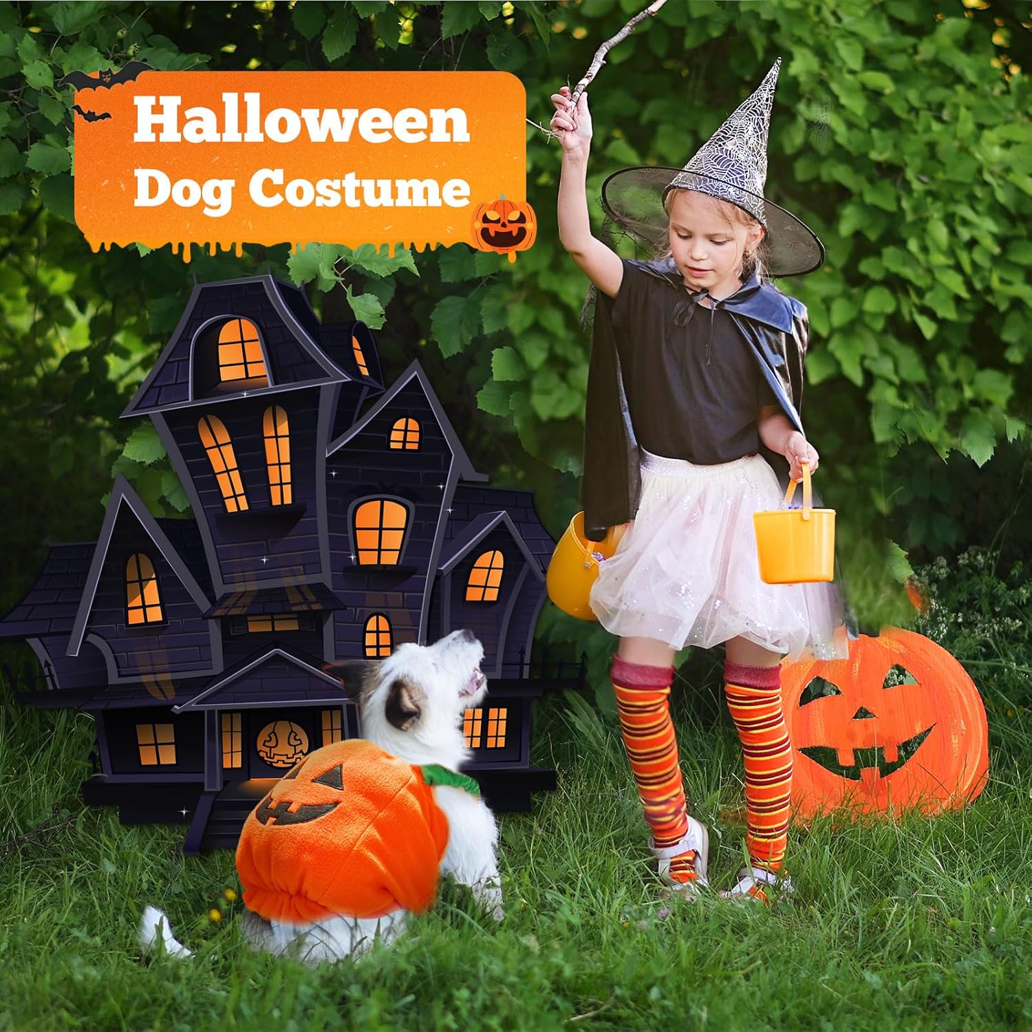 HKM-0089277 Plush Pumpkin Halloween Costume for Small to Medium Dogs and Cats