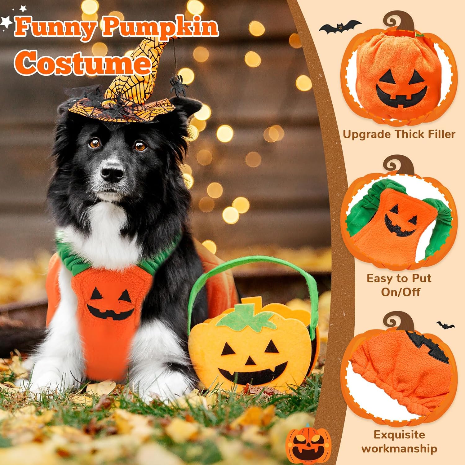 HKM-0089277 Plush Pumpkin Halloween Costume for Small to Medium Dogs and Cats