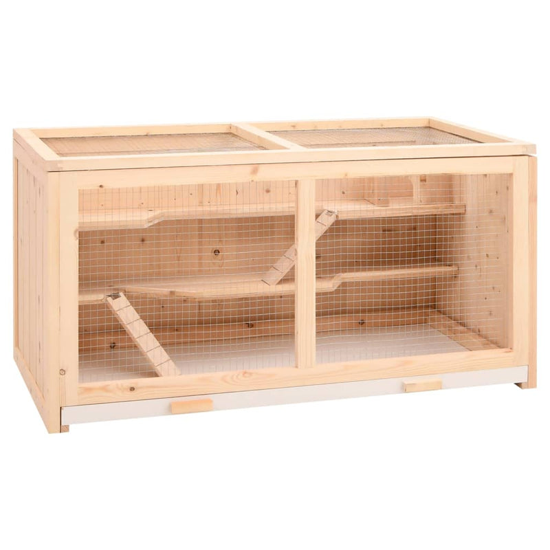 HKM-0089405 Wooden Hamster Cage 104 cm with Accessories for Small Pets - Solid Fir Wood Construction