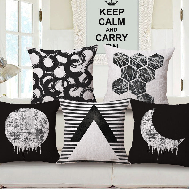 HKM-008979 Black and White Modern Impression Pillow Case, Cotton Linen Cushion Cover, 45CM x 45CM