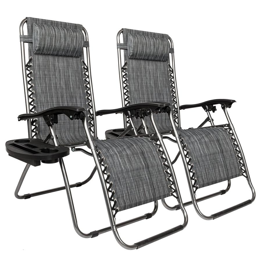 HKM-009043 Adjustable Folding Lounger Set with Pillow and Tray for Outdoor Relaxation, Grey
