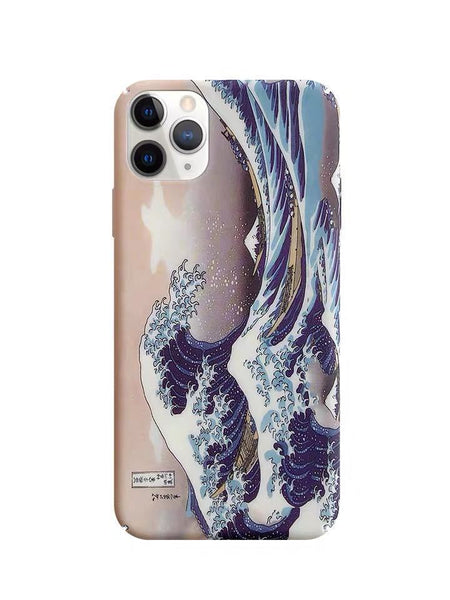 HKM-009107 Artistic Ocean Wave Oil Painting Mobile Phone Case - Simple Design, PC Material